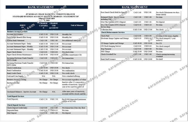 USA JPMorgan Chase Bank statement Word and PDF template, 2 pages